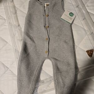 Gray Knit Baby Romper with Wooden Buttons